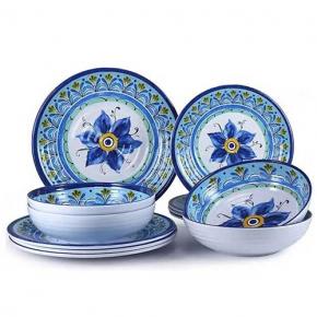 Blue Floral Hand-Painted Ceramic Dinnerware Set