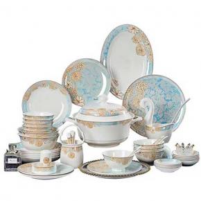 Elegant Blue & Gold Porcelain Dinnerware Set