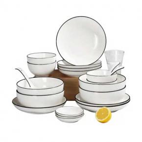 Minimalist Black Rim Porcelain Dinnerware Set